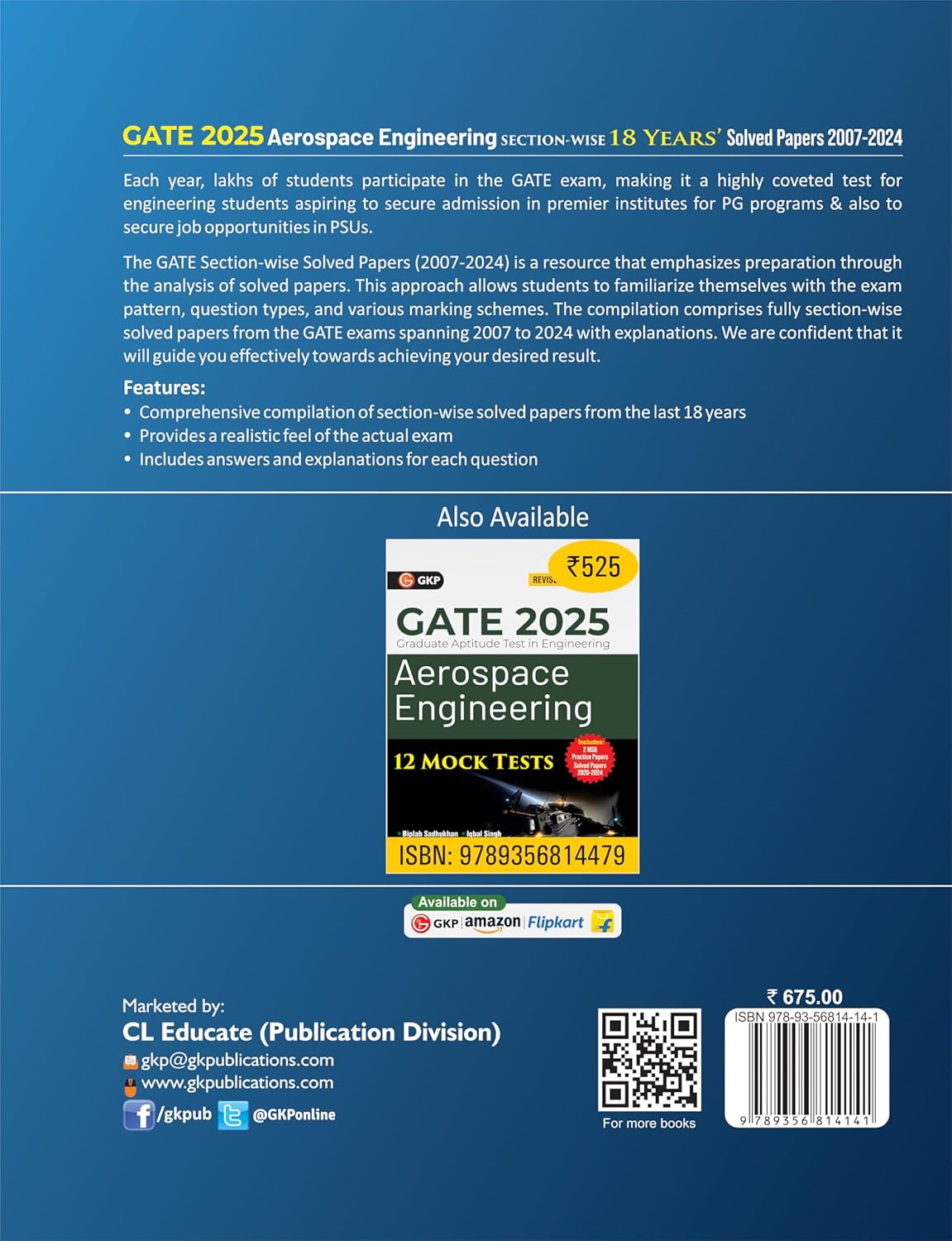GATE 2025: Aerospace Engineering - 18 Years Section-wise Solved Papers (2007-2024) | Includes Answers & Explanations for Each Question | GATE Prep Series