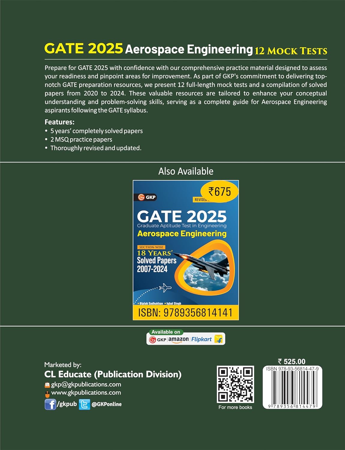 GATE 2025: Aerospace Engineering - 12 Full-Length Mock Tests with Solutions | Includes 2 MSQ Practice Papers & 5 Previous Years Solved Papers (2020-24) | GATE Prep Series