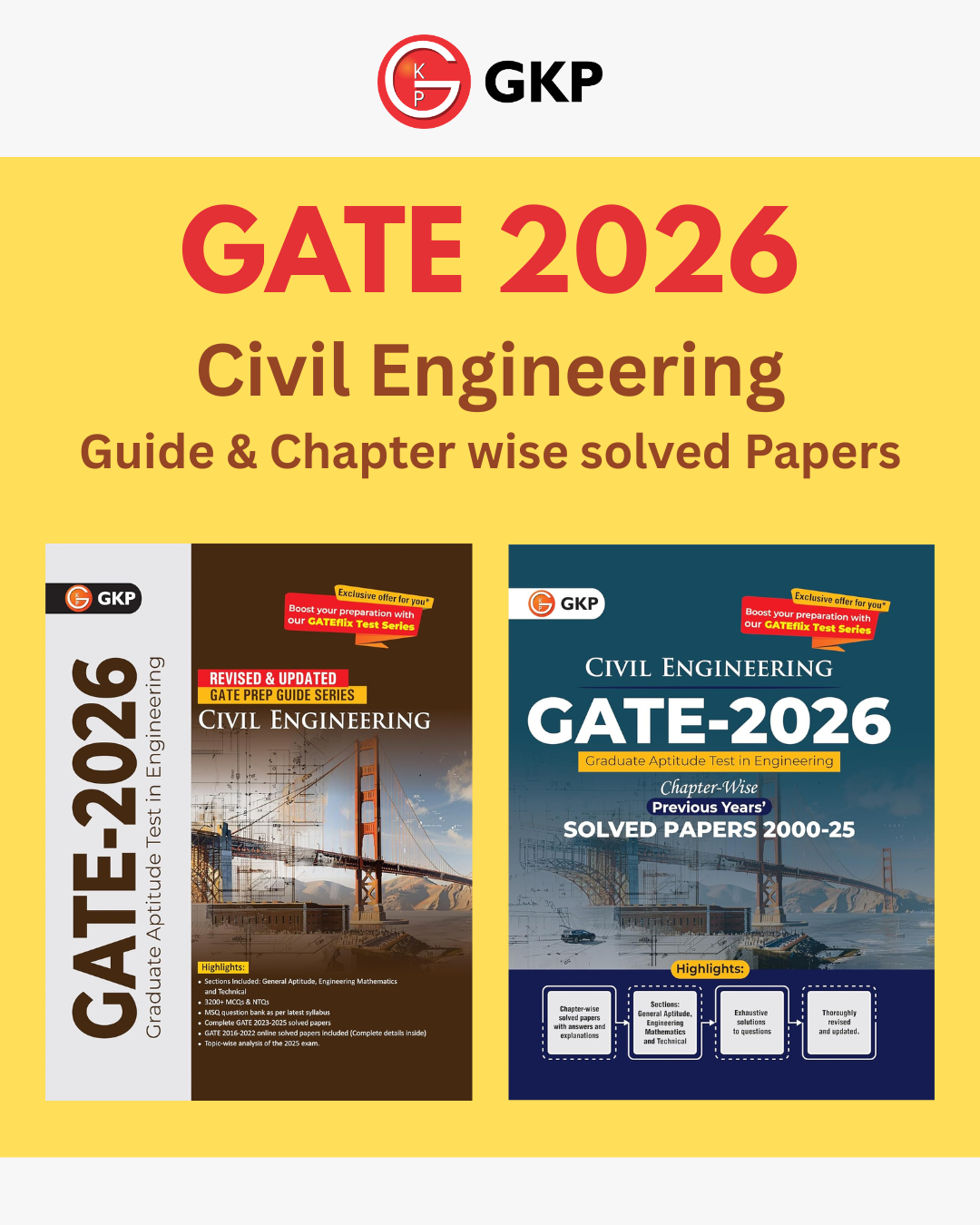 GATE 2026: Civil Engineering Preparation Set (Complete Study Guide + Chapter-wise PYQs Solved Papers of 2000-2025) | GATE-CE Prep Guide + Solved Papers | GATE Civil Engg. Exam Prep Combo | Set of 2 Books