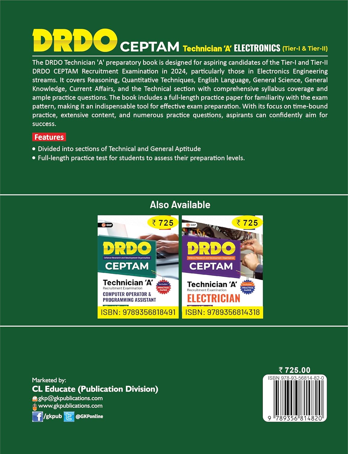 DRDO CEPTAM 2025: Electronics - Technician-A (Tier-1 & 2) | Includes Full-Length Practice Paper | Divided in Sections of Technical & General Aptitude | Defence Research & Development Organisation - Centre for Personnel Talent Management Exam Prep