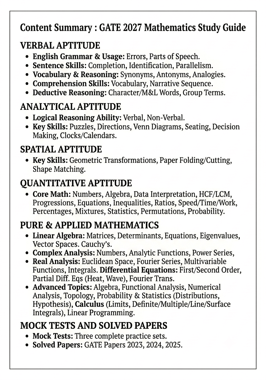 GATE 2027 Mathematics Study Guide | 2500+ Practice MCQs, NTQs & MSQs | 7 years Online Solved Papers (2017-2023) | 3 Years Solved Papers (2024-2026) | GATE Prep Series