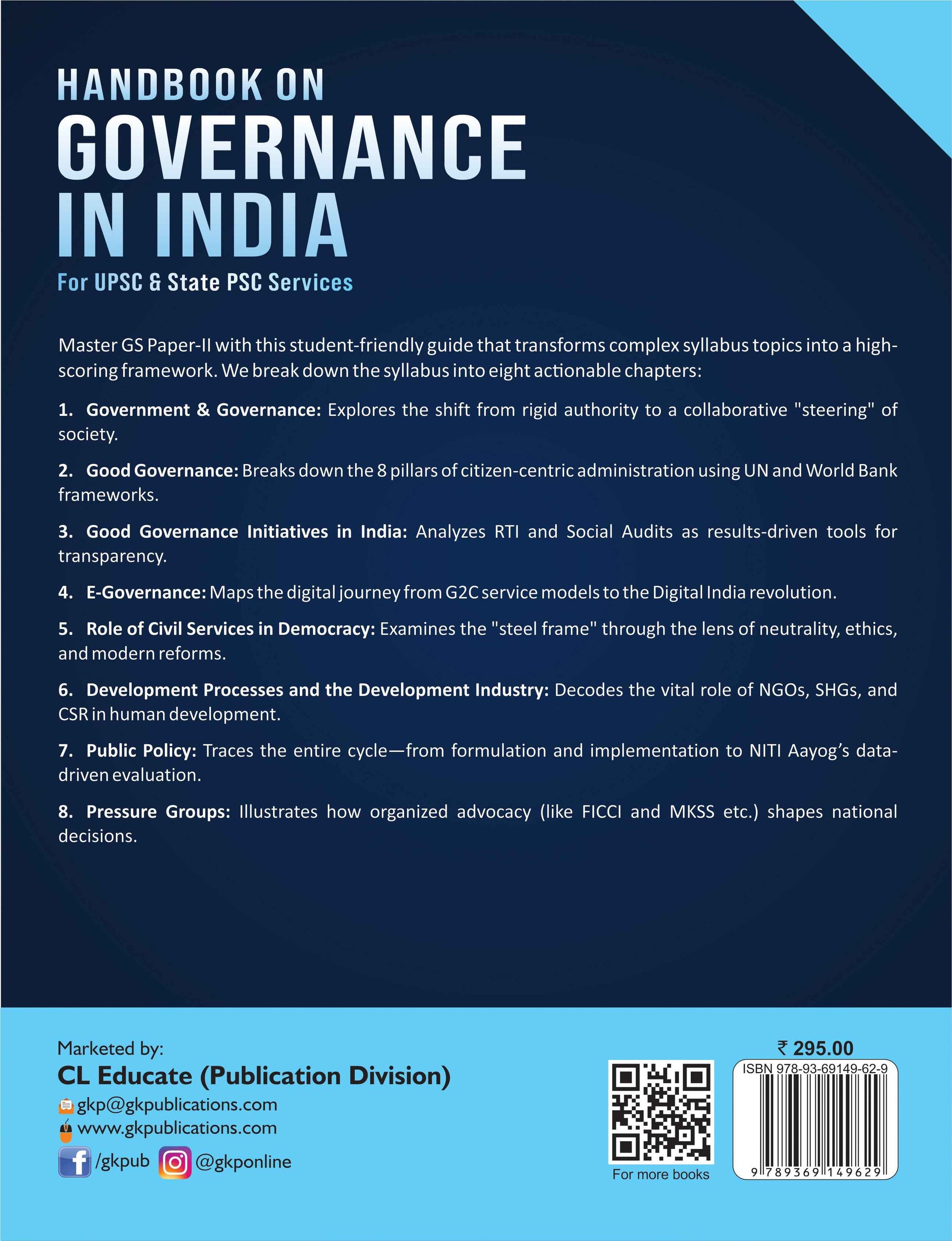 Handbook on Governance in India for UPSC CSE 2027 | GS Paper 2 Mains | Indian Polity, Constitution, Social Justice, Government Policies & Schemes | Civil Services Prelims & State PSC Exam Book