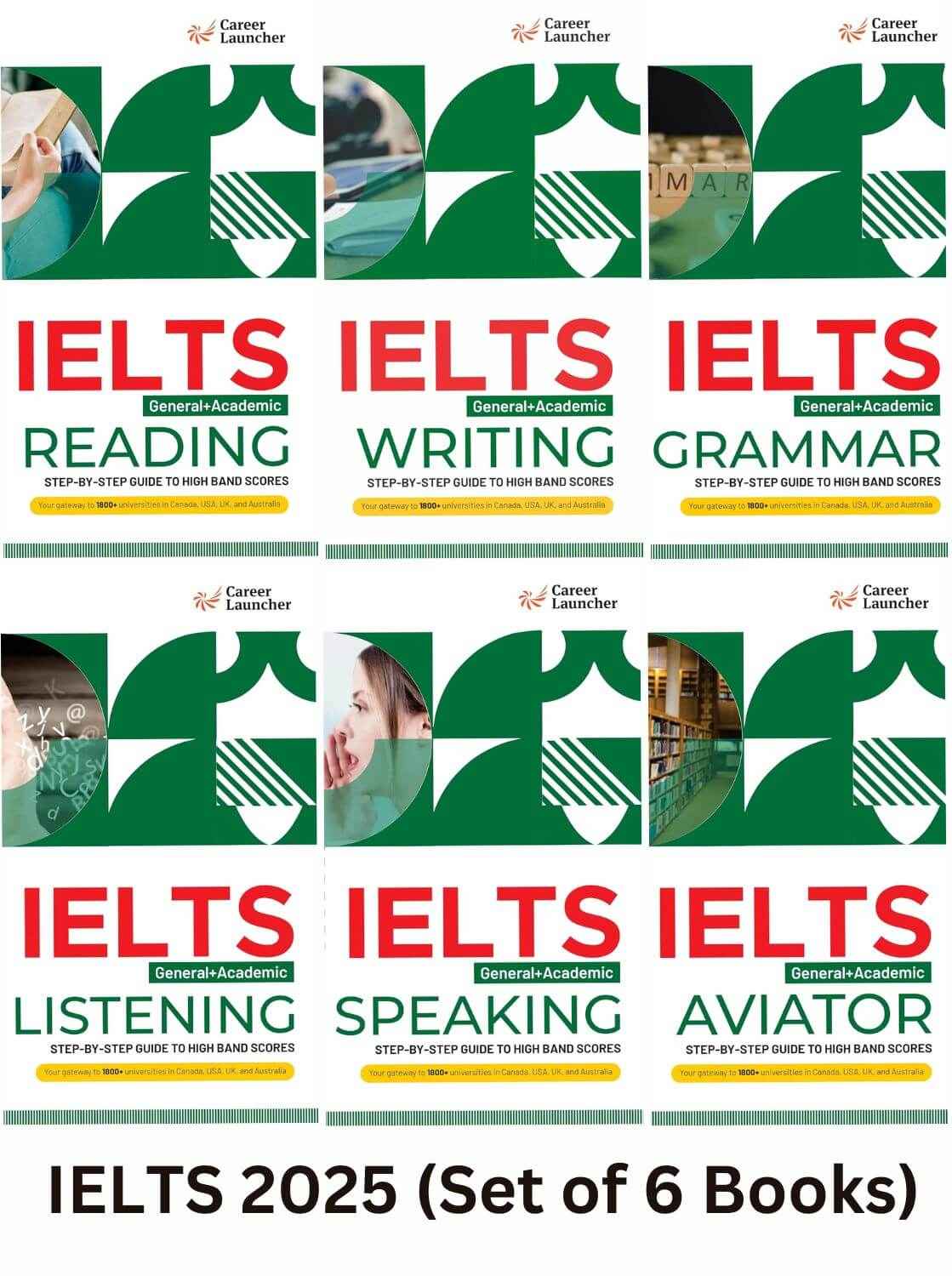 IELTS 2025 Academic+General Test Preparation Set of 6 Books [Reading, Listening, Writing, Speaking, Grammar and Aviator] by Career Launcher | Latest 2025 Edition