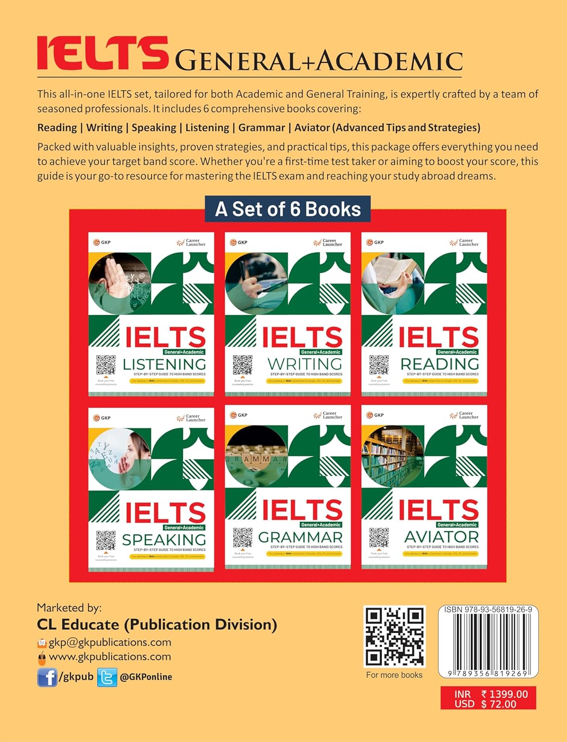 IELTS 2025: General & Academic (Set of 6) Test Preparation Books | By Career Launcher | (Reading, Listening, Writing, Speaking, Grammar & Aviator) | Includes Free Expert Counselling | Study Abroad Exam Prep