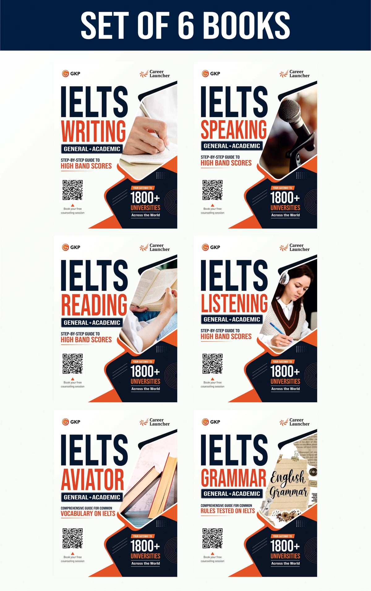 IELTS 2027: Academic & General Test Prep Books by Career Launcher | Reading, Listening, Writing, Speaking, Grammar & Aviator | Study Abroad IELTS Exam Prep (Set of 6) | Includes Free Expert Counselling