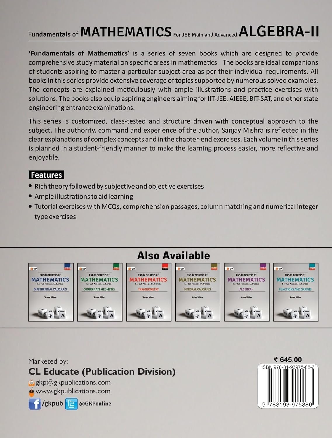 IIT-JEE 2025: Fundamentals of (Algebra Vol-2) Mathematics for JEE Main & Advanced | By Sanjay Mishra | Also Useful for BITSAT, AIEEE & Engineering Entrance Exams