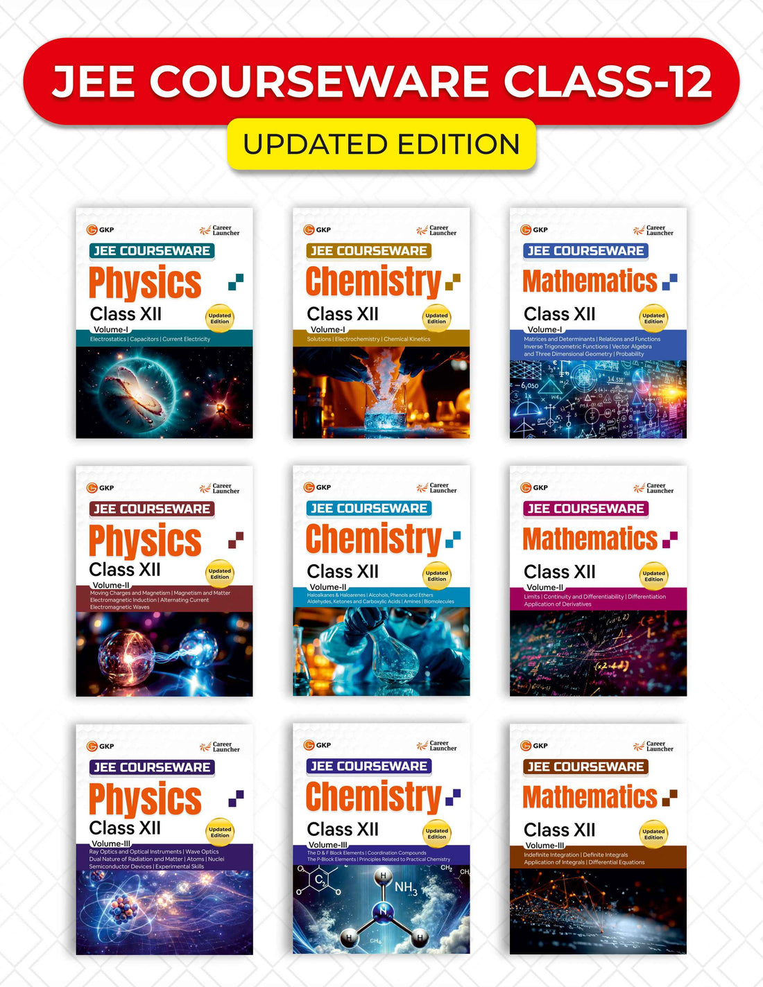 IIT-JEE Class-12 Courseware PCM (Set of 9 Books) | Physics, Chemistry & Mathematics (3 Volumes Each) | Class-12 Early IIT-JEE/Olympiads Prep Books | Career Launcher
