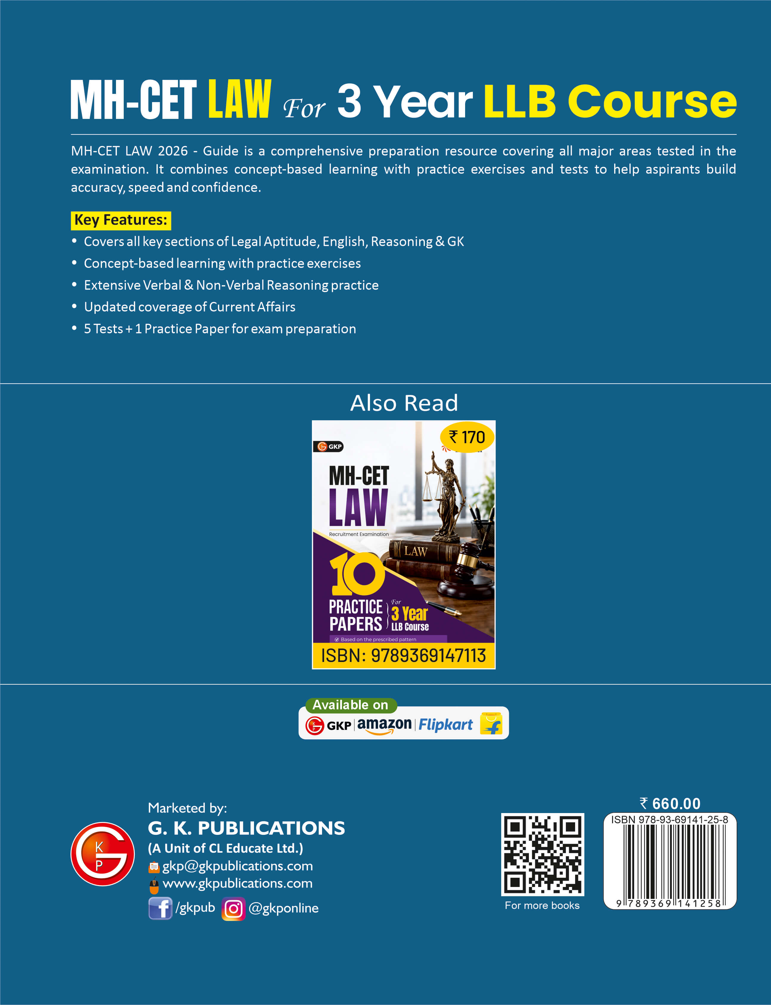 MH-CET Law 2027 Study Guide (3 Year LLB Course) | 5 Mock Tests + 1 Practice Paper with Detailed Solutions for Maharashtra Common Entrance Test & Other Law PG Entrance Exams | Career Launcher