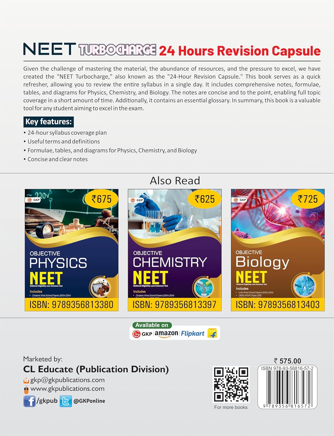 NEET: Turbocharge - 24 Hours Revision Capsule | Refresher for Physics, Chemistry & Biology | Includes Short & Crisp Notes, Terms & Definitions, Formulae, Tables & Diagrams | By Vijay Garg