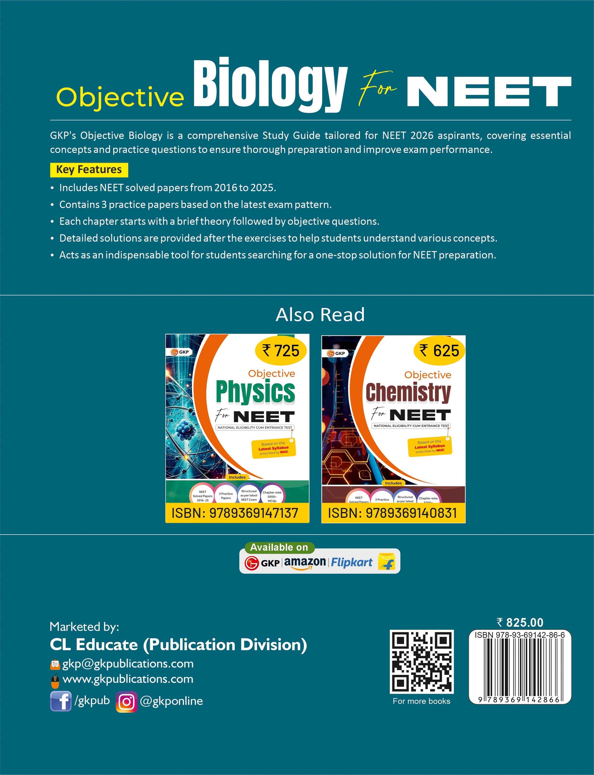 GKP NEET 2026 : Objective  Biology - Guide| Solved Papers fro 2016-25| 3 Practice Papers| National Eligibility cum Entrance Test