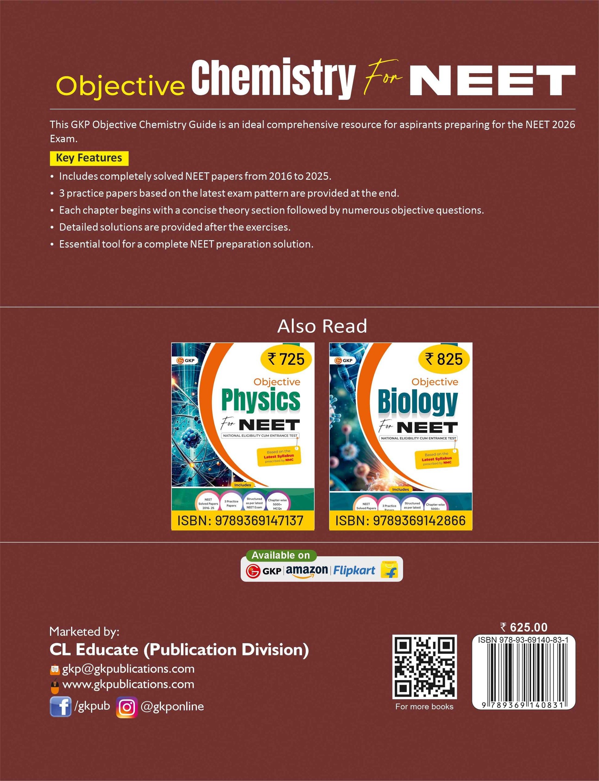 GKP NEET 2026 : Objective  Chemistry -Guide| Solved Papers fro 2016-25| 3 Practice Papers| National Eligibility cum Entrance Test