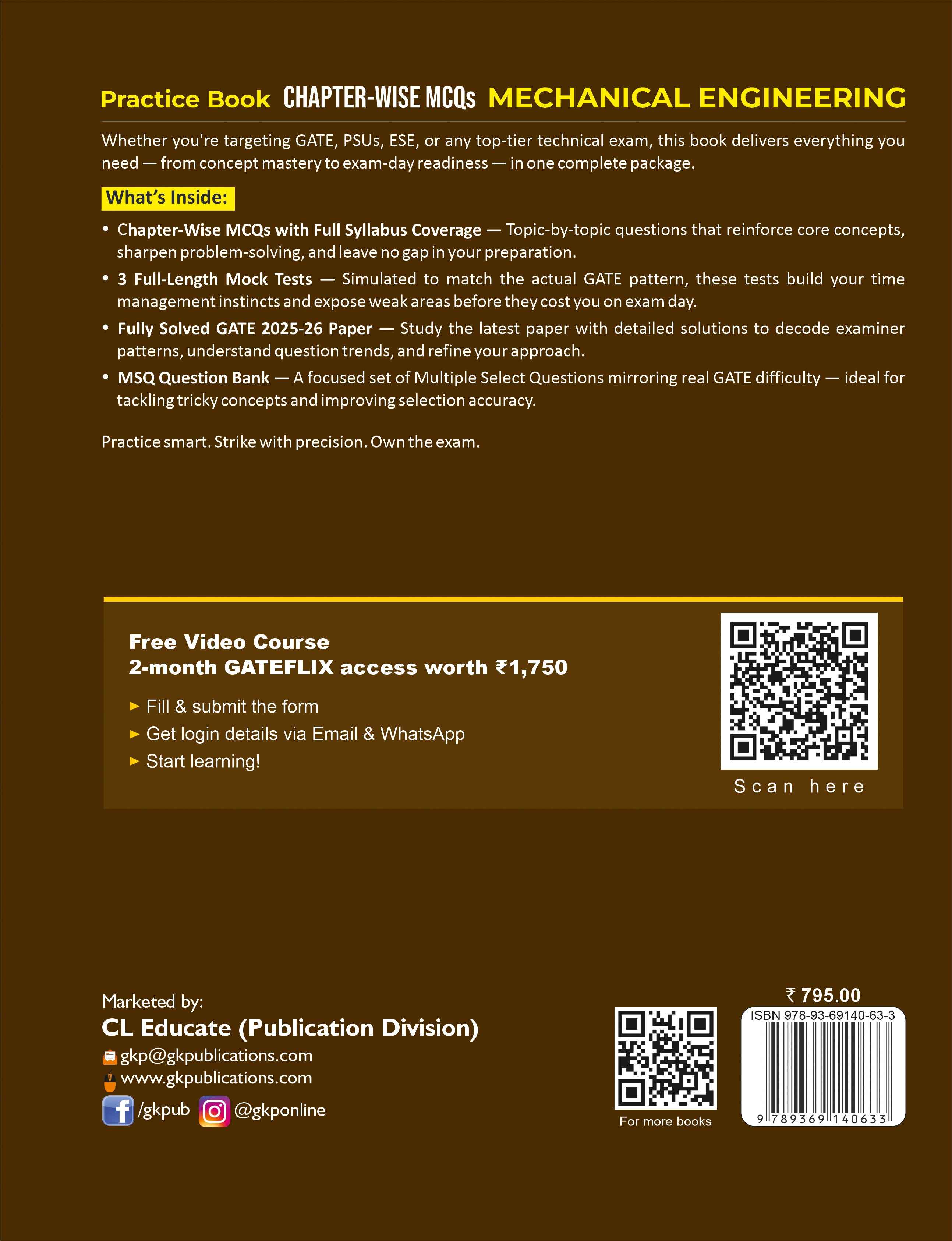 GATE-ME 2027 Practice Book | Chapter-wise MCQs & MSQs | Mechanical Engineering | 3 Mock Test & Solved Papers 2025-26 | GATE-ME Practice Papers - GK Publications