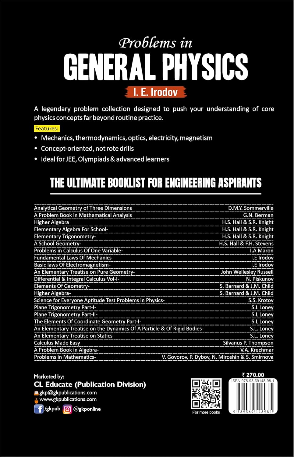 Problems in General Physics by I.E. Irodov  | Ideal for JEE, SAT, GRE & All Engineering Exams | Classic Text Series