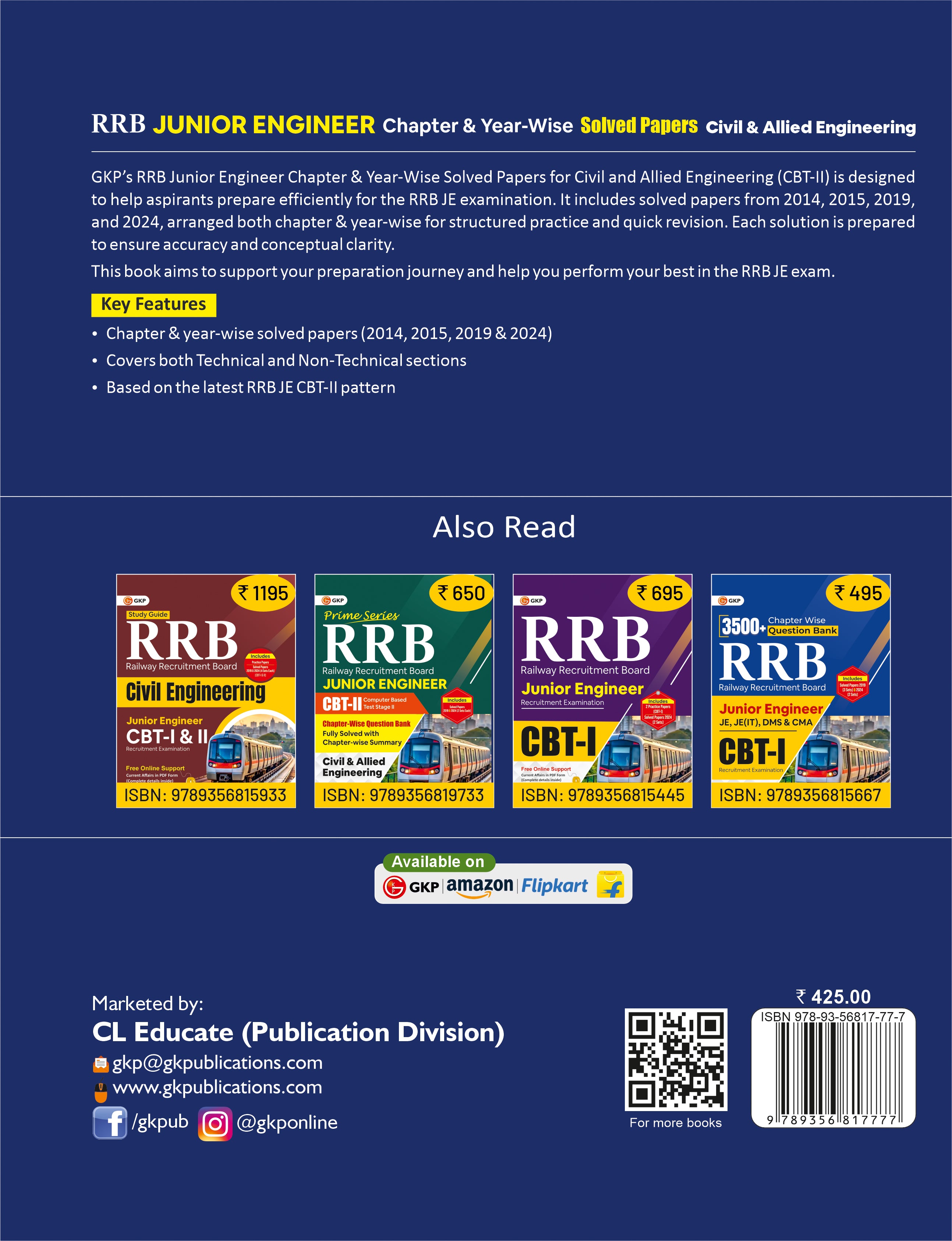 RRB JE 2025-26 : Junior Engineer CBT II : Chapter-Wise & Year-Wise solved Papers (2014 , 2015 & 2019) - Civil & Allied Engineering - 34 Sets