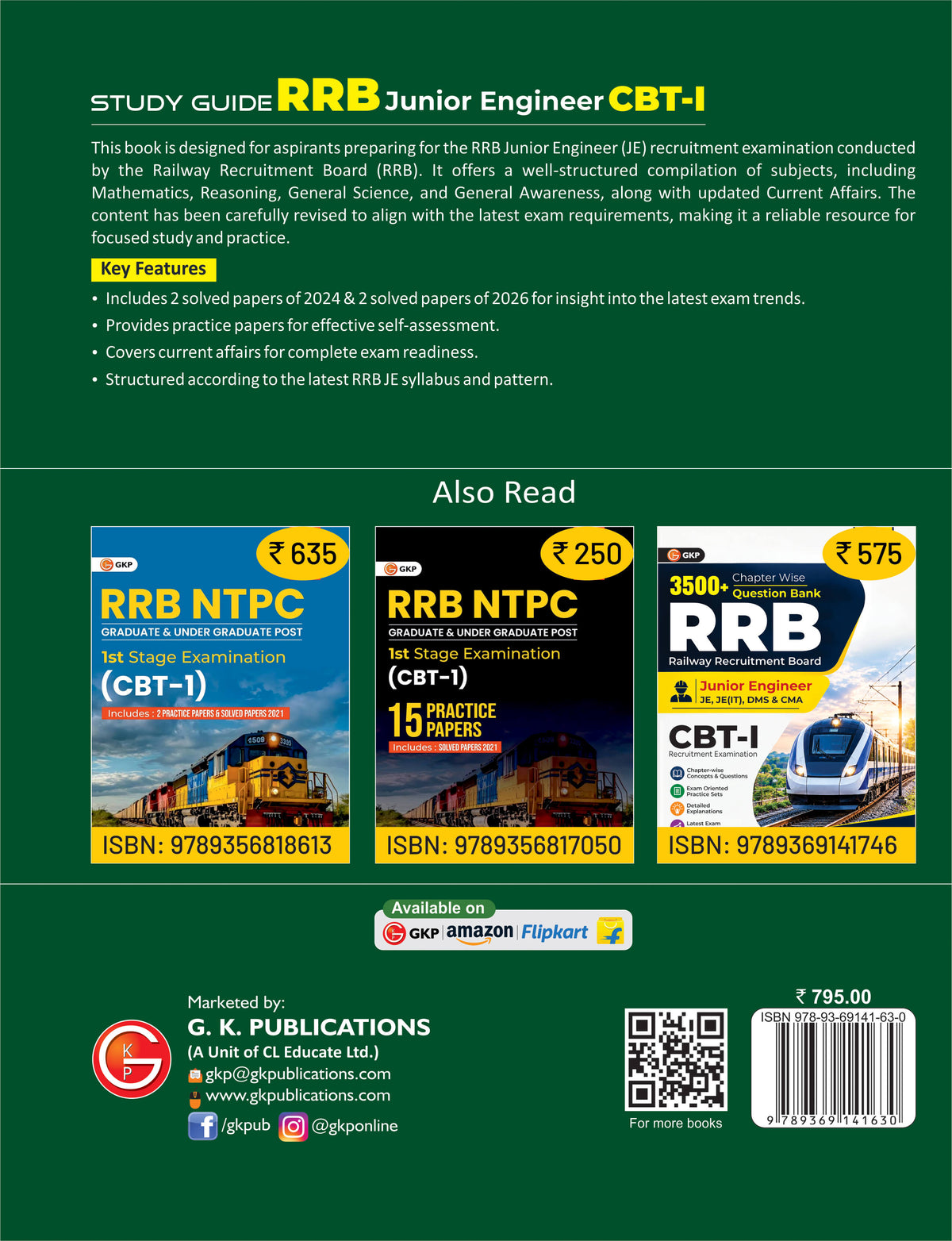 RRB JE 2026-27 : Junior Engineer CBT I Study Guide – back cover