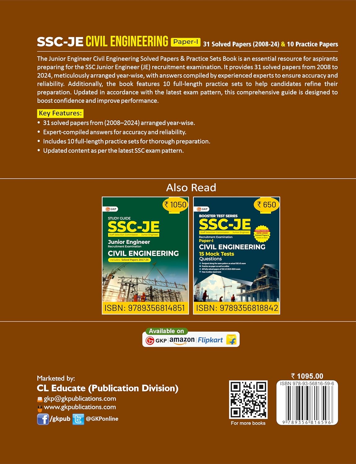 SSC-JE 2025-26: Civil Engineering (Paper-1) 31 Solved Papers (2008-24) Full-Length 10 Practice Papers Sets SSC Civil Junior Engineer Exam