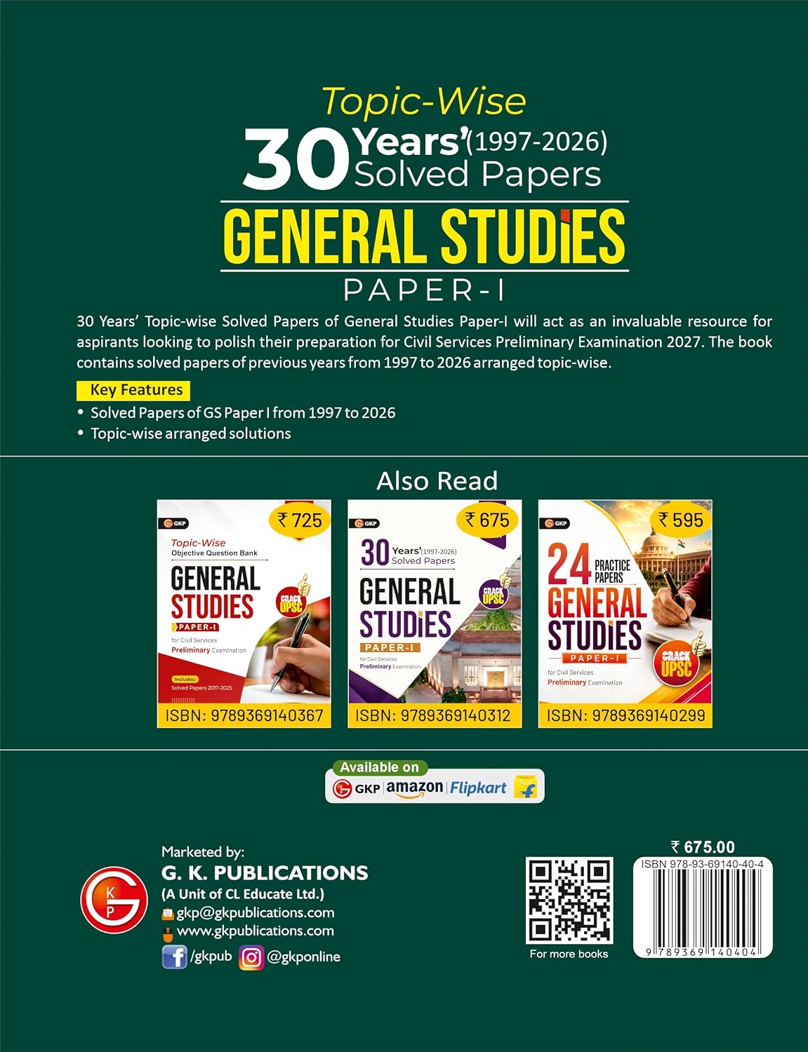 UPSC 2027: General Studies Paper-1 - 30 Years Topic-wise Solved Papers (1997-2026) | For Civil Services Prelims Exam | UPSC-GS Prep Series