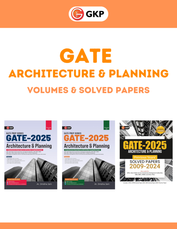 GATE 2025: Architecture & Planning Volume 1 & 2 by Ar. Jinisha Jain + Previous Years Solved Papers 2009-24 (Combo Set of 3 Books)