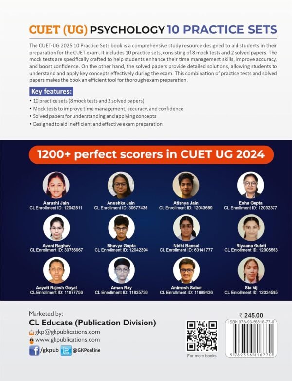 NTA CUET(UG) 2025: Psychology - 10 Practice Sets (8 Mock Tests & 2 Solved Papers) by Career Launcher