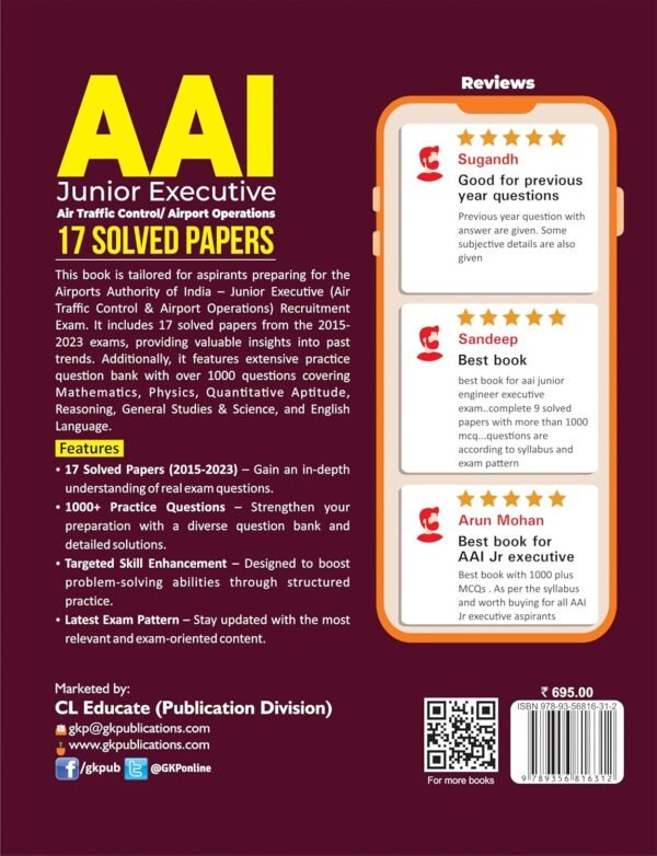 AAI-JE 2025 : 17 Solved Papers (2015-2023) - Air Traffic Control & Airport Operations Junior Executive | Practice Question Bank (1000+ MCQs)