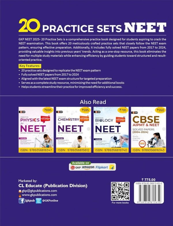 NEET 2025 : 20 Practice Sets for Physics, Chemistry, Biology | Includes Solved Papers 2017-2024 | With OMR Sheets & 5000+ MCQs for Practice