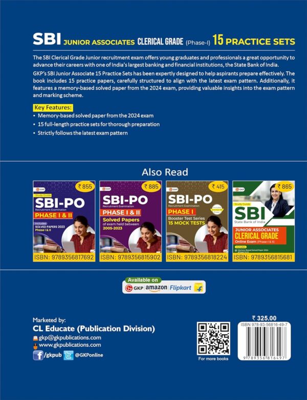 SBI-PO 2025 : Clerical Grade Online Exam (Phase-1) - Junior Associates | 15 Practice Sets (Includes Memory Based Solved Papers 2024)