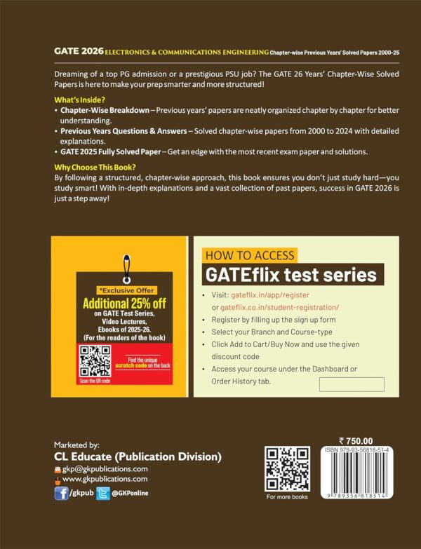 GATE 2026 : Electronics & Communication Engineering 26 Years Chapter-wise Previous Years Solved Papers (2000 to 2025) | Solved Papers with Answer & Explanation